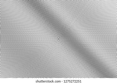Black and white halftone vector. Diagonal dotted gradient. Frequent smooth dotwork surface. Vintage overlay textured with ink dots. Monochrome halftone background. Perforated texture for retro graphic