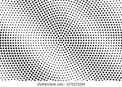 Black and white halftone vector. Diagonal dotted gradient. Rough oversized dotwork surface. Vintage overlay textured with ink dots. Monochrome halftone background. Perforated texture for retro graphic