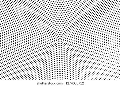 Black and white halftone vector. Grungy dotted surface. Sparse vintage texture. Retro style overlay with ink dot ornament. Monochrome halftone background. Perforated surface for cartoon design