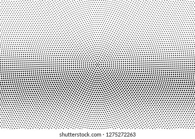 Black and white halftone vector. Horizontal dotted gradient. Small dotwork surface. Vintage overlay textured with ink dots. Monochrome halftone background. Perforated texture for retro graphic