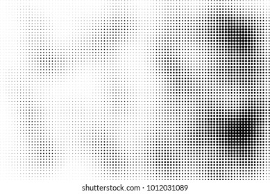 Black and white halftone vector. Texture of dots of ink in a gradient. A pattern of randomly distributed elements for print and design