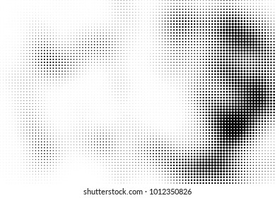 Black and white halftone vector. Texture of dots of ink in a gradient. A pattern of randomly distributed elements for print and design