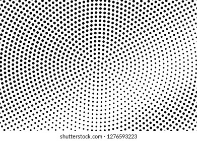Black and white halftone vector texture. Diagonal dotted gradient. Round dotwork surface. Vintage effect overlay textured with ink dots. Monochrome halftone background. Perforated retro graphic