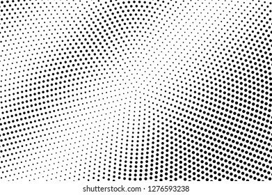 Black and white halftone vector texture. Contrast dotted gradient. Grunge dotwork surface. Vintage effect overlay textured with ink dots. Monochrome halftone background. Perforated retro graphic