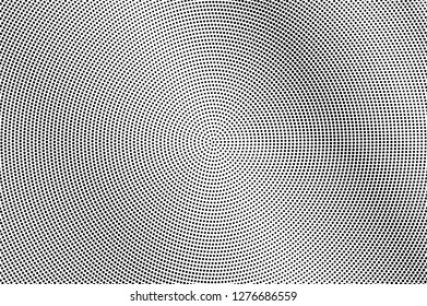 Black and white halftone vector texture. Micro dotted gradient. Circular dotwork surface for vintage effect. Monochrome halftone background or overlay. Perforated retro design. Ink dot texture card