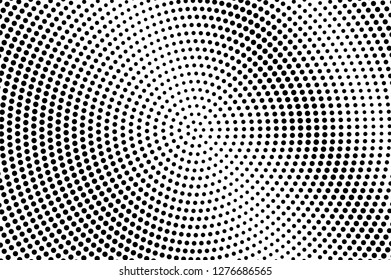 Black and white halftone vector texture. Sparse dotted gradient. Rough dotwork surface for vintage effect. Monochrome halftone background or overlay. Perforated retro design. Ink dot texture card