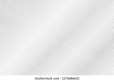 Black and white halftone vector texture. Subtle dotted gradient. Micro dotwork surface for vintage effect. Monochrome halftone background or overlay. Perforated retro design. Ink dot texture card
