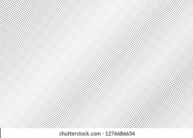 Black and white halftone vector texture. Diagonal dotted gradient. Faded dotwork surface for vintage effect. Monochrome halftone background or overlay. Perforated retro design. Ink dot texture card