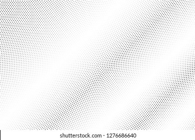 Black and white halftone vector texture. Faded dotted gradient. Contrast dotwork surface for vintage effect. Monochrome halftone background or overlay. Perforated retro design. Ink dot texture card