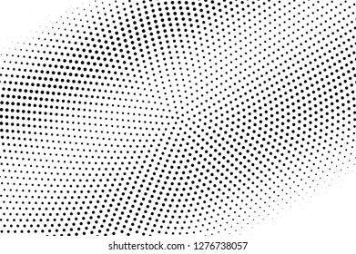 Black and white halftone vector texture. Textured diagonal dotted gradient. Centered dotwork surface for vintage effect. Monochrome halftone overlay. Perforated retro background. Ink dot texture card