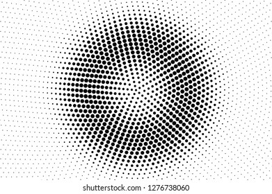 Black and white halftone vector texture. Textured centered dotted gradient. Round dotwork surface for vintage effect. Monochrome halftone overlay. Perforated retro background. Ink dot texture card