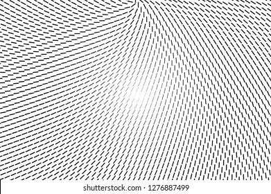 Black and white halftone vector texture. Rough textured ornament. Dashed line pattern for vintage effect. Monochrome halftone overlay. Perforated retro surface. Black line textured background