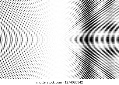 Black and white halftone vector. Vertical dotted gradient. Faded vintage texture. Retro style overlay with ink dot ornament. Monochrome halftone background. Perforated surface for cartoon design