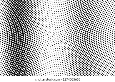 Black and white halftone vector. Vertical dotted gradient. Rough dotwork texture. Vintage overlay with ink dot ornament. Monochrome halftone background. Perforated surface for retro cartoon design