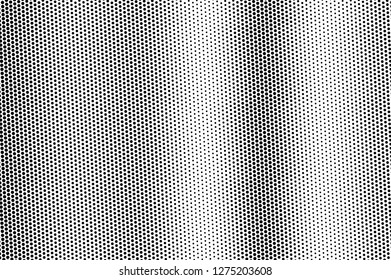 Black and white halftone vector. Vertical dotted gradient. Contrast dotwork texture. Retro overlay with ink dot ornament. Monochrome halftone background. Perforated surface for vintage cartoon design