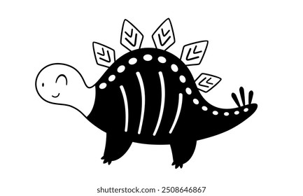 Clipart de dinosaurio de Halloween blanco y negro. Clipart de dinosaurio negro. Doodle de Halloween para niños. Ilustración vectorial dibujada a mano.