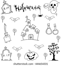 Black white Halloween doodle vector art flat