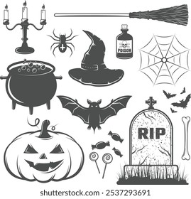 Blanco y negro Elementos de Halloween Vector Set objetos