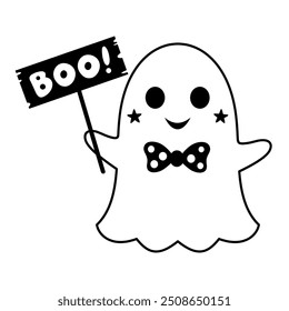 Black and white Halloween ghost clipart. Black ghost clipart. Halloween doodle. Spooky season. Hand drawn vector illustration.
