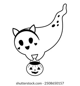 Black and white Halloween ghost clipart. Black ghost clipart. Halloween doodle. Spooky season. Hand drawn vector illustration.