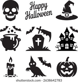 Black and White Halloween Icons and Symbols for Spooky Season Celebrations