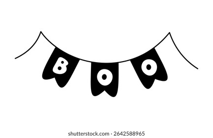 Black and white Halloween isolated doodle. Spooky seasonal object, hand drawn vector illustration