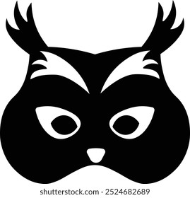 Black and White Halloween Mask. Isolated Silhouette on White Background. Vector Illustration