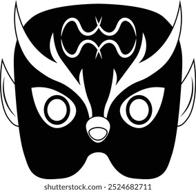 Black and White Halloween Mask. Isolated Silhouette on White Background. Vector Illustration