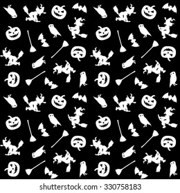 black & white halloween pattern, seamless texture background