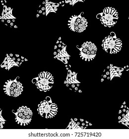 Black and White Halloween Pattern with Zentangle Bats and Pumpkins. Halloween Background for Party Decoration. Hand Drawn Zentangles Scanned and Traced to Vector. Freehand Bats and Pumpkins 