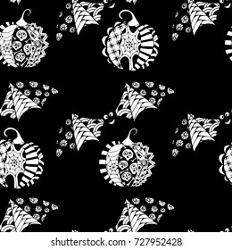 Black and White Halloween Pattern with Zentangle Bats and Pumpkins. Halloween Background for Party Decoration. Hand Drawn Zentangles Scanned and Traced to Vector. Freehand Bats and Pumpkins 