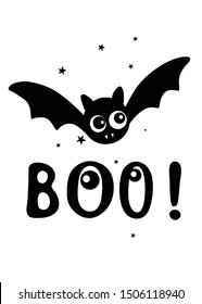 Black and white Halloween postcard with bats and hand written text