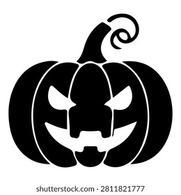 Black and white Halloween pumpkin with a scary, mischievous face and twisted stem, perfect for spooky holiday decorations and themed celebrations.
