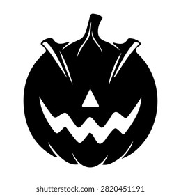 Black and white Halloween pumpkin with a spooky face, jagged mouth, and triangular eyes, perfect for festive decorations and seasonal themes.