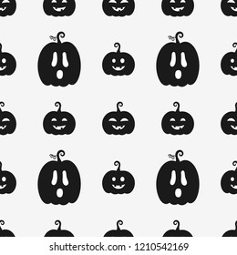 Black and white halloween pumpkins pattern backdrop. Vector illustration
