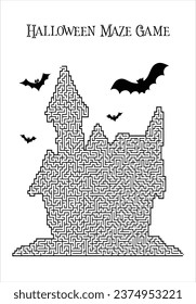 
 black and white Halloween spooky house Maze page for adult and kids activity book vector illustration for children kindergarten 