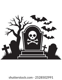 una ilustración de Arte vectorial de Halloween en blanco y negro con fondo blanco.