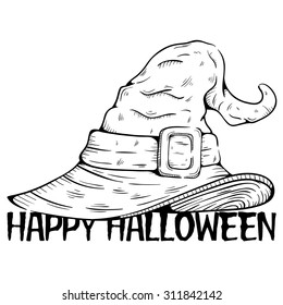 Black And White Halloween Witch's Hat With Sketchy Style