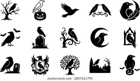 Black and white halloween-themed of bats, cats, crows, pumpkins, and trees blackcat