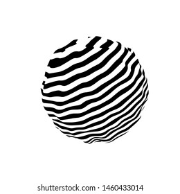 Alucinaciones en blanco y negro. Ilusión óptica. Ilustración torcida.Resumen de fondo futurista. Esfera de rayas. Ola dinámica. Vector.