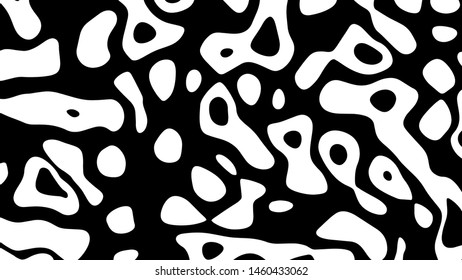 Black and white hallucination. Optical illusion. Twisted illustration. Abstract futuristic background of stripes. Dynamic wave. Vector.