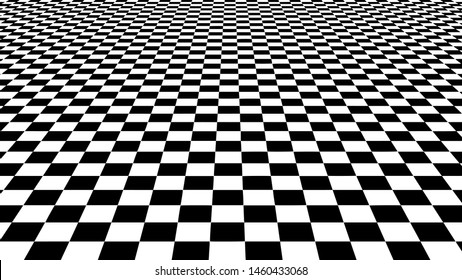 Black and white hallucination. Optical illusion. Twisted illustration. Abstract futuristic background of squares. Vector perspective grid.