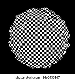 Black and white hallucination. Optical illusion. Twisted illustration. Abstract futuristic background. Sphere of squares. Dynamic wave. Vector.