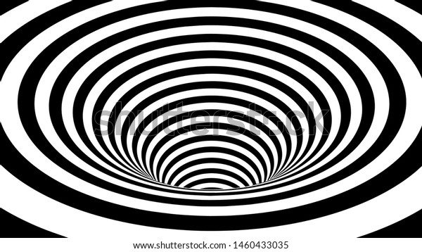 白黒の幻覚 目の錯覚 ツイストイラスト 抽象的な未来的なストライプの背景 3dワームホールまたはトンネル のベクター画像素材 ロイヤリティフリー