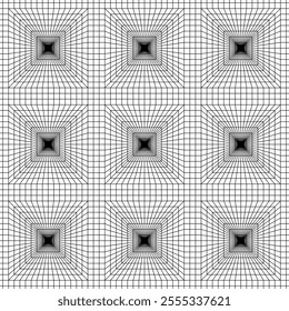 Black and white hallway framework seamless pattern