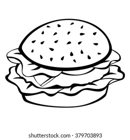 Black white hamburger food isolated illustration vector