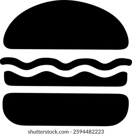 Black and white hamburger icon for fast food branding, menu design, and promotional graphics.