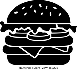 Black and white hamburger icon for fast food branding, menu design, and promotional graphics.