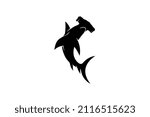 black and white hammer shark vector drawing