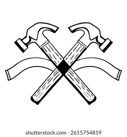 Black and White Hammer Vector. Clip Art and Symbol Illustration